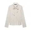 Camisa blanca a rayas versátil de venta cruzada europea y americana para mujer, el más vendido en AliExpress, con una corbata fluida