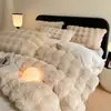 Conjunto de Quatro Peças de Pele de Coelho Capa de Edredom de Veludo Leite Inverno Espessado Lã Coral Lençol Capa de Edredom Roupa de Cama de Lã Conjunto de Três Peças