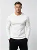 Camiseta deportiva y casual de cuello alto y manga larga para hombre, nueva para otoño e invierno, de doble cara con forro polar, mangas raglán, cálida, color liso, capa base, transfronteriza