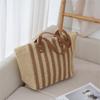 Estilo Bosque Gran Capacidad Rayas Contrastantes Bolso de Hombro de Verano para Mujer Bolso de Paja Bolso Tote Bolso de Playa Bolso Tejido Casual