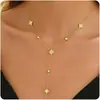 Collar de Estrella de Cinco Puntas Incrustada con Diamantes Estilo Coreano Ins Simple y Versátil Nicho Cadena para Clavícula de Acero de Titanio Chapado en Oro de Moda y Personalizado