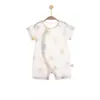 Macacão de Bebê de Manga Curta, Estilo Fino de Verão, Algodão Puro Classe A, Roupa Unissex para Recém-Nascido, Fechamento Diagonal com Botões de Pressão, Roupa de Engatinhar