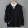 Suéter Básico de Punto Holgado a la Moda con Cuello en V 100% Lana Jersey de Manga Larga de Color Sólido Casual para Negocios