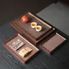 Bandeja de chá tecida em rattan natural bandeja de madeira para hotel xícara de chá doméstica americana prato de jantar retangular de bambu retrô