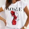 Chegada Nova 2023 Padrão Estampado Torre Eiffel Camiseta Casual Feminina Gola Redonda Distintiva Gola Redonda