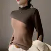Blusa Térmica Base OEM Personalizada de Pelúcia Grossa com Gola Meia-Alta para Mulheres, Novo Estilo Outono/Inverno, Toque de Luxo, Lã de Cordeiro, Pode Ser Usada como Roupa Externa