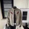 Chaqueta de Cuero para Motocicleta con Cuello Alto de Bloques de Color Americano Retro para Hombre Otoño Tie-Dye Desgastada Fresca de Moda Marca Traje de Vuelo Chaqueta