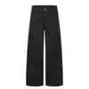 Calça jeans de trabalho estilo americano rasgada e remendada para homens, punk high street de corte solto, calça de lenhador de perna reta color-blocking