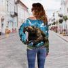 Suéter estampado de urso 3D novo para 2023, de venda transfronteiriça, novo top europeu e americano, suéter feminino ombro a ombro, blusa feminina de base