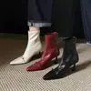 Botas de cuero super elásticas para mujer, botas de corte ajustado, nuevos estilos otoño/invierno, punta cuadrada, cierre trasero, tacón fino, botines de tacón alto, botines cortos elásticos