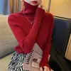 Suéter Pulôver Feminino Roupa Externa Versátil Camada Base Outono Gola Alta Malha Top Cor Sólida Elegante Manga Longa Top Interno