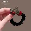 Novo Laço de Cabelo Cereja com Strass de Luxo, Corda de Cabelo Tendência para Rabo de Cavalo Feminino, Elástico Alto Versátil para Coque