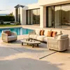 Terraza de Villa al Aire Libre Sofá de Mimbre Impermeable Protector Solar Muebles de Metal Balcón de Hotel Mesa de Café al Aire Libre Combinación de Sofá
