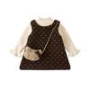 Conjunto Vestido Colete Peludo Novo para Bebês Outono/Inverno 2025 para Meninas, Conjunto Quente de Duas Peças com Saia e Suéter Forrados de Fleece