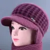 Estilo Novo de Inverno Chapéu para Mãe de Meia-Idade e Idosa Chapéu Boina Quente de Pelo de Coelho da Moda Chapéu de Lã Tricô Espesso com Forro de Veludo para Mulheres