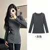 Camiseta Básica de Cuello Redondo Forrada de Polar para Mujer, Ropa Interior Cálida de Longitud Media para Otoño e Invierno, Top Camiseta Blanca de Manga Larga que Cubre el Trasero para Mujer