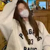 Sudadera de Cuello Redondo Holgada de Talla Grande con Estampado de Letras Estilo Coreano Nuevo para Otoño e Invierno 2025 Manga Larga Versátil Top de Moda
