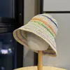 Novo Estilo Ins Cor de Giz Creme Color-Blocking Chapéu de Pescador de Palha Tecido à Mão Proteção Solar Primavera e Verão Casual Chapéu de Sol