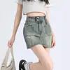 Saia Jeans Retrô Estilo Americano Feminina 2024 Nova Chegada Verão Cintura Alta Hot Girl Saia Evasê no Quadril