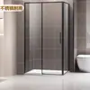 Box de Banho Quadrado Preto Fosco Projeto de Hotel Personalizado Um Fixo Uma Porta de Correr Divisória de Banheiro Separação Seca e Úmida Tela de Banho