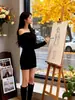 Vestido de un hombro para mujer en primavera, otoño e invierno, puro y sexy, rojo, ajustado, de manga larga, con una falda corta tipo body debajo