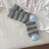 Calcetines de Mujer Estilo Coreano Otoño e Invierno Nuevos Calcetines de Media Caña de Doble Aguja Venta al por Mayor Calcetines Holgados de Mujer Estilo Japonés Bloque de Color Rayados Algodón
