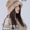 Estilo Viagem Pele Genuína Mostrando o Rosto Chapéu de Tricô de Pelo de Coelho Pequeno Chapéu de Pescador Quente de Pelúcia Chapéu de Bacia Fofo de Yunnan