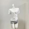 Camiseta Casual Relaxada de Manga Curta com Decote V Estilo Europeu, Modal Solto e Fluido, Cor Sólida, Roupa Íntima Feminina, Coleção Primavera/Verão 2026