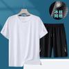 [Entrega Rápida] Traje Deportivo para Hombre Verano Transpirable Casual que Absorbe la Humedad Traje de Manga Corta con Shorts Conjunto de Dos Piezas de Seda de Hielo