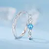 Anillos de Pareja en Forma de Corazón con Delicado Circonita Azul Microincrustada, Diseño Abierto Ajustable para Hombres y Mujeres, Anillos de Diseño Minimalista de Nicho