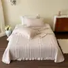 Funda de Cama Suave Lavada con Arena Coreana Juego de Tres Piezas Elegante Bordado Floral Encaje Doble Cara Algodón Puro 60 Hilos Funda para Tatami Kang