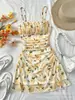 Vestido de Tirantes Floral Francés Nuevo Transfronterizo Europeo y Americano Primavera y Verano 2026, Vestido de Tirantes Sexy para Vacaciones que Ceñe la Cintura para Mujeres