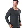 Traje de Ropa Interior Térmica para Hombre con Forro de Felpa Engrosado Cuello Redondo Color Sólido Base Ropa de Otoño para Personas Mayores Otoño e Invierno