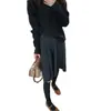 Falda midi de punto gris de moda para mujer, nueva colección otoño/invierno 2026, de cintura alta, falda plisada de línea A
