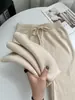 Pantalones de punto ancho de cachemira para mujer, de cintura alta, corte holgado, con caída fluida, engrosados para otoño e invierno, de largo hasta el suelo, adecuados para usar como prenda exterior
