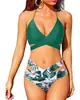 Traje de Banho Feminino Dividido Europeu e Americano 2025 Transfronteiriço Estampado Combinando Cores Cintura Alta Bikini Amazon bikini