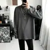 Camiseta de manga larga para hombre de estilo coreano, cuello medio alto, de algodón puro de peso pesado, corte holgado, versátil, moderna y casual