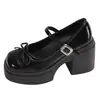 Zapatos de cuero para mujer de tacón alto con plataforma gruesa en color marrón, nueva colección primavera/otoño 2026, que aumentan la altura, estilo británico, con detalle de lazo, Mary Janes planos