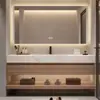 Conjunto moderno minimalista de lavatório e gabinete de banheiro estilo smart para hotel, incluindo um gabinete de banheiro em placa de rocha e uma cuba integrada