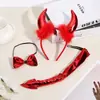 Tiara de Chifre de Diabo para Halloween para Crianças e Adultos, Adereço de Cabeça de Palhaço para Festa de Feriado, Tiara de Chifre Vermelho com Lantejoulas e Penas