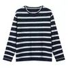 Suéter Fino de Lana para Mujer de Principios de Otoño, Camiseta Base de Punto Rayado con Cuello Redondo, Suéter Casual Holgado de Manga Larga con Bloques de Color para un Look Juvenil