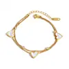 Pulseira de Aço Titânio Yuhui Transfronteiriça Coração Incrustado com Madrepérola Branca com Diamantes Banhada a Ouro Real Estilo Empilhável Camada Dupla Pulseira de Aço Inoxidável Pulseira