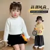 Suéter Feminino Estilo Coreano Cor Sólida com Acabamento de Babados Outono/Inverno 2026 Nova Chegada Moda Infantil Malha Grossa para Menina