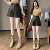 Shorts de couro femininos, novo estilo outono e inverno, cintura alta, perna larga, estilo boot-cut, calças de couro para usar como outer wear, cor café