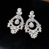 Aretes de Aguja Plateada con Flores Incrustadas de Diamantes y Diseño de Gota de Agua Ovalada, Estilo de Corte Europeo y Americano, Aretes Elegantes y Lujosos, Al por Mayor