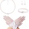 Set de Collar de Perlas de 4 Piezas para Mujer Collar de Perlas Pulsera Pendientes Set de Joyería y Mariposa