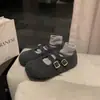 Versão de lã vintage sapatos Birkenstock com aumento de altura de 4cm sapatos Mary Jane de lã de abotoamento duplo sapatos de inverno com pele de lã adicionada