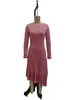 Amazon 2026 Venda Quente Vestido Casual Feminino de Manga Longa Patchwork Assimétrico com Gola Redonda Transversal Europeu e Americano
