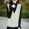 Chaleco cárdigan de punto para mujer, 100% lana pura, cuello en V, tejido holgado, camiseta base cálida para capas, otoño e invierno