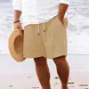 Mejores Vendedores Transfronterizos Europeos y Americanos 2023 Estación Independiente de Amazon Pantalones Cortos de Algodón y Lino con Cordón Pantalones de Playa para Hombre